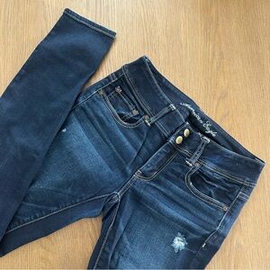 American Eagle Dark Wash Women's Jeans with Distressed Details